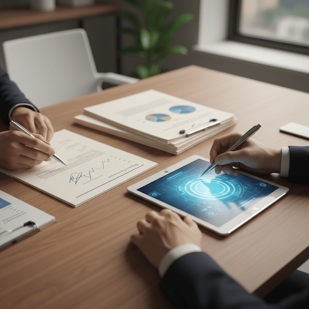 Close-up of hands refining a written technology roadmap document