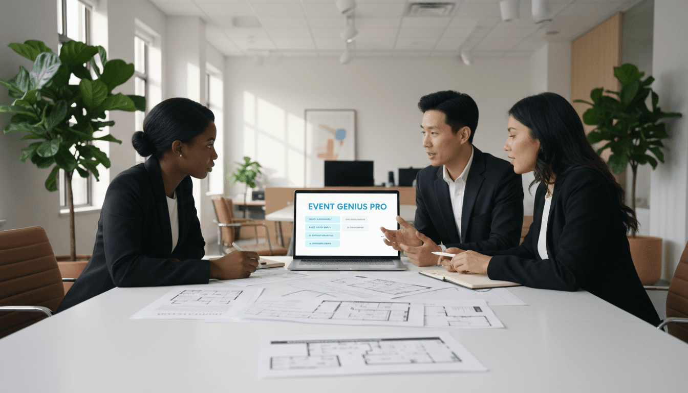 Consultant and client reviewing a detailed project timeline across printed documents